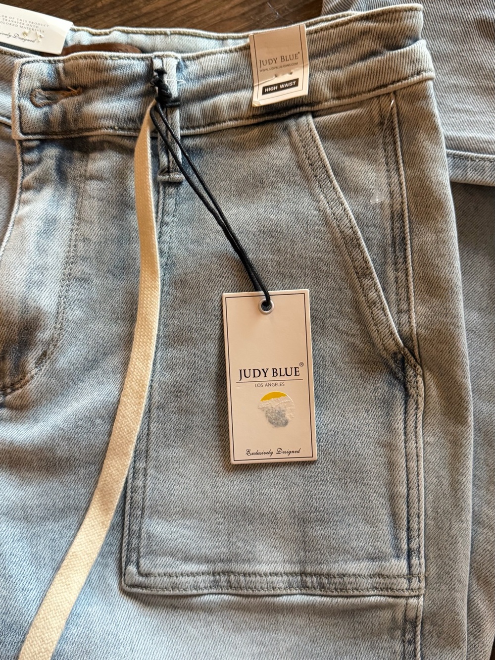 Judy Blue High Rise Light Gray Drawstring Pocket Jeans
